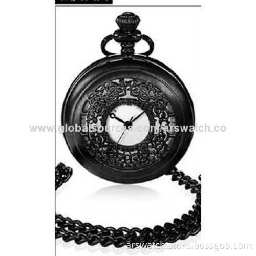 Long Chain Pocket Watch with Black Plating